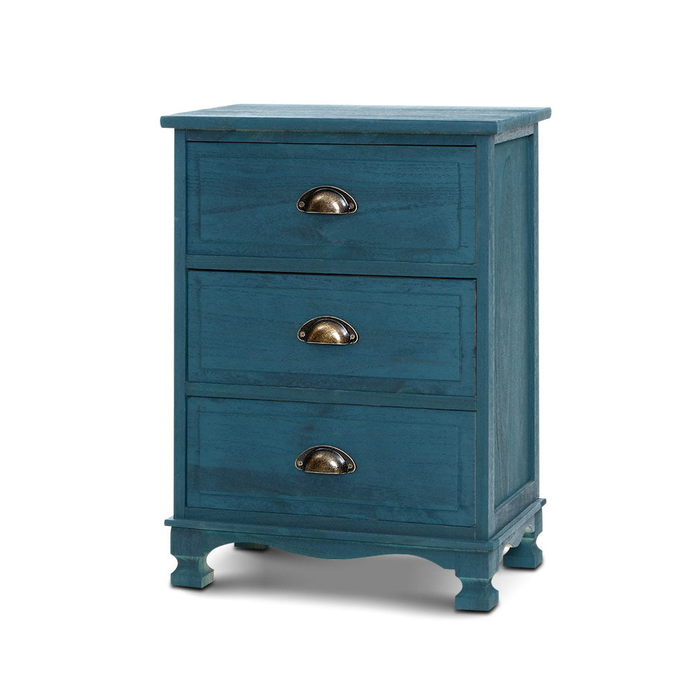 Artiss Thyme Blue Bedside Table with Three Drawers