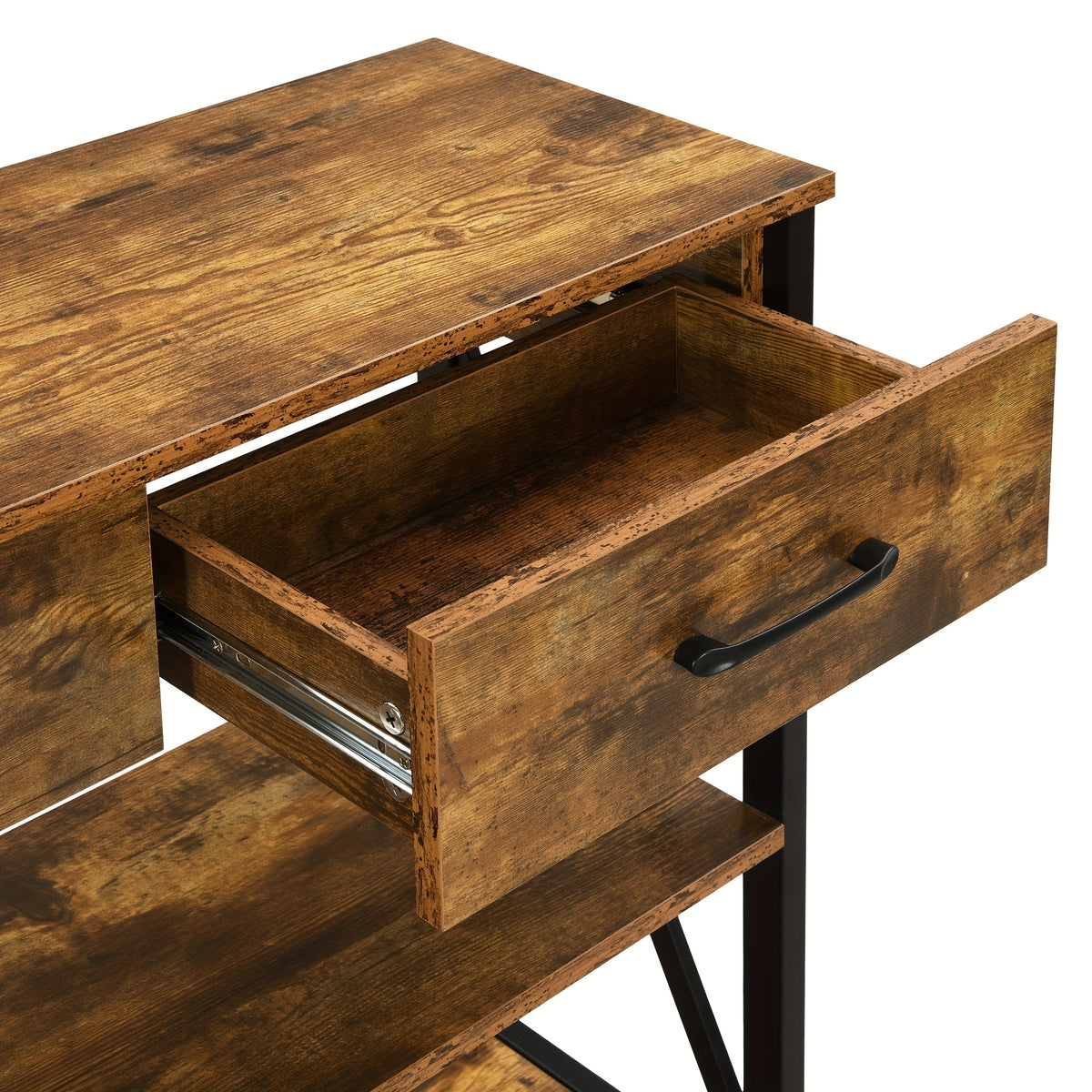 Industrial Console Table with Three Drawers and Shelves