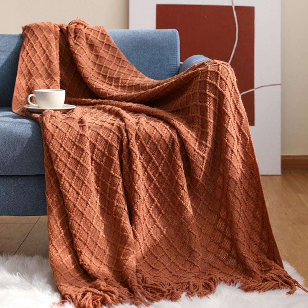 Throw Blanket for Couch 50 x 60 inches Knit Woven Blankets Cozy Lightweight Decorative Throw for Bed and Living Room,Beige Yellow