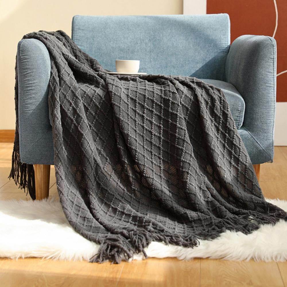 Throw Blanket for Couch 50 x 60 inches Knit Woven Blankets Cozy Lightweight Decorative Throw for Bed and Living Room,Beige Yellow