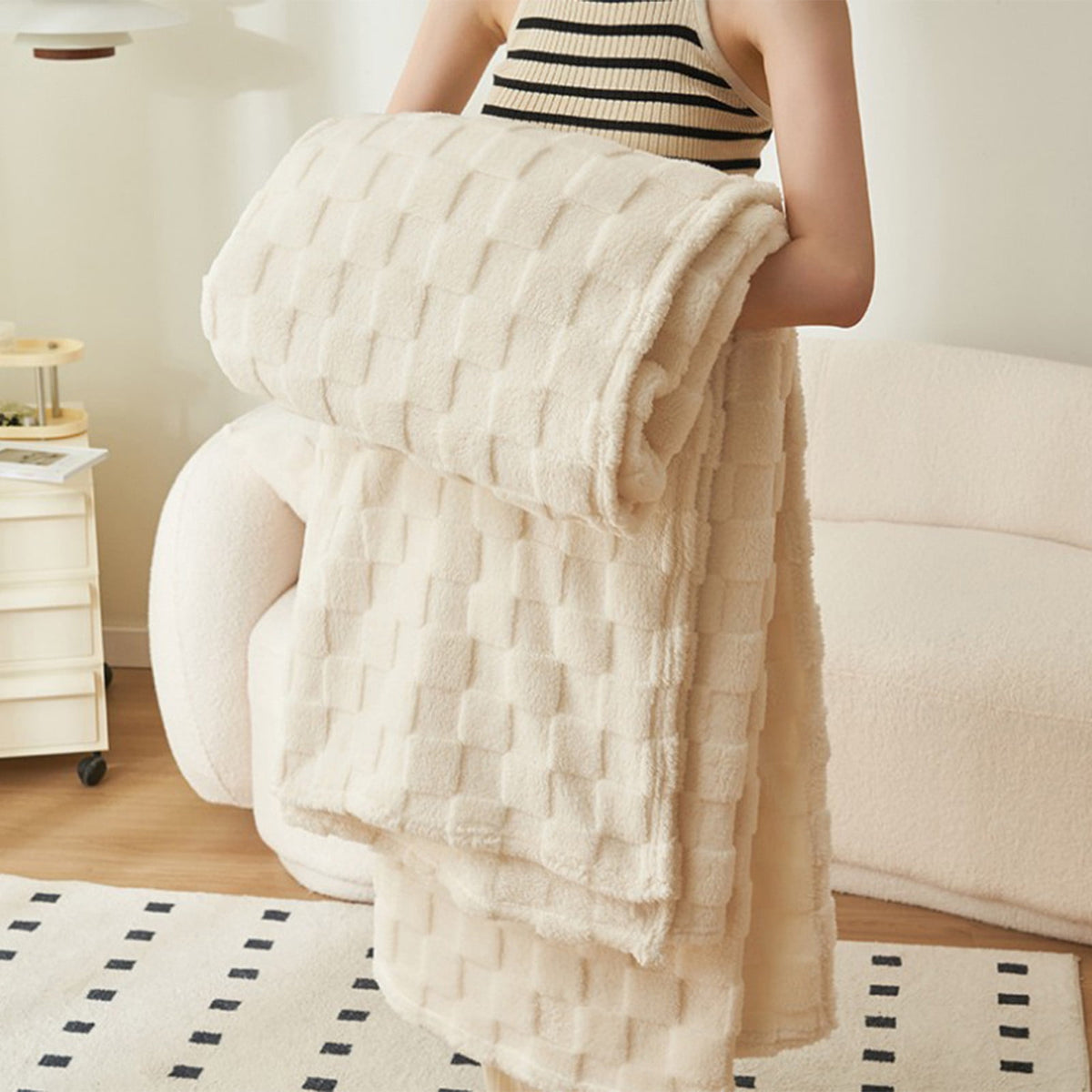 Super Soft Throw Blanket, Cooling Blankets, Cotton Bed Blanket, Cotton Thermal Throw Blanket, Lightweight Throw Breathable Premium Soft Comfortable Machine Washable Blanket for All Season 39.3×59 in White
