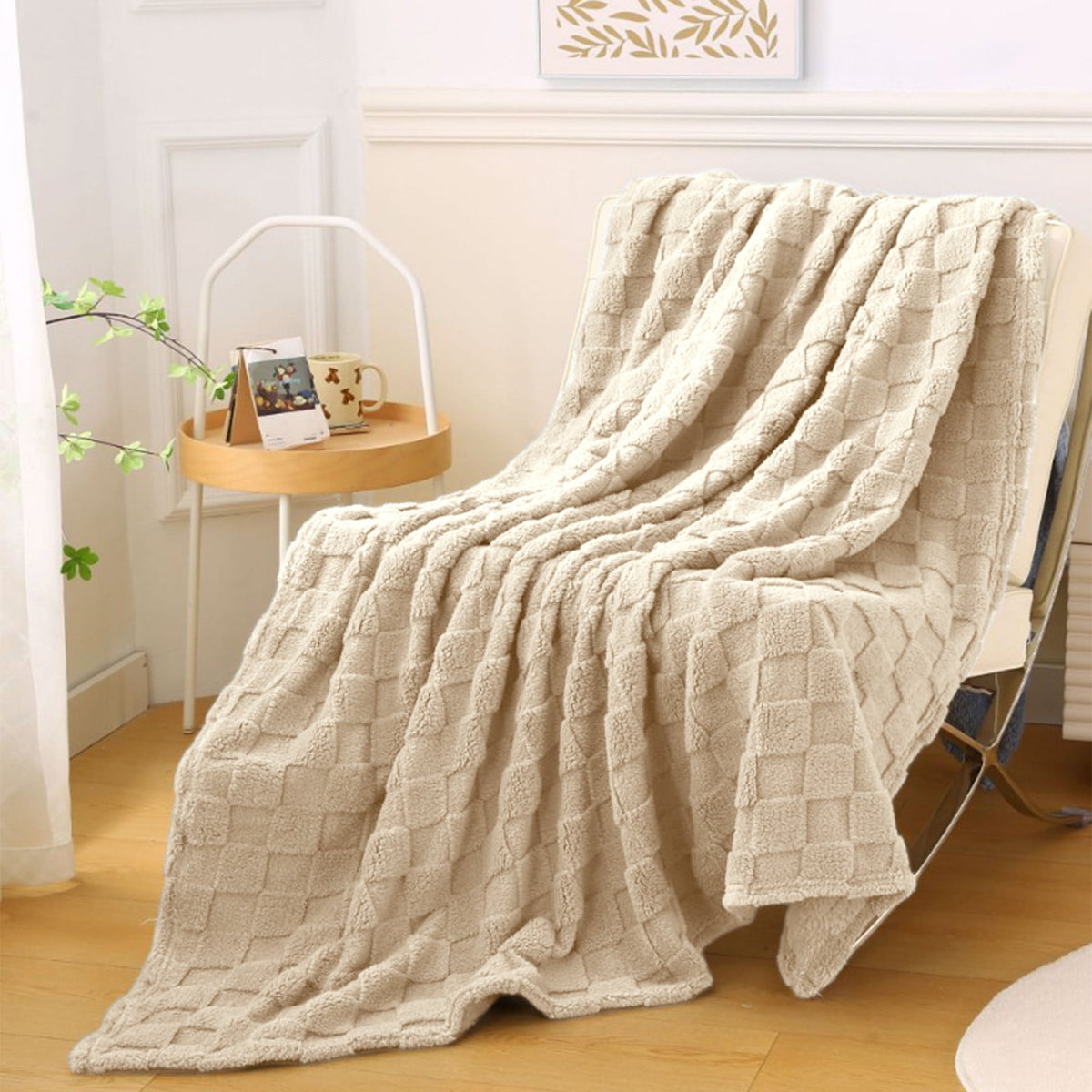 Super Soft Throw Blanket, Cooling Blankets, Cotton Bed Blanket, Cotton Thermal Throw Blanket, Lightweight Throw Breathable Premium Soft Comfortable Machine Washable Blanket for All Season 39.3×59 in White