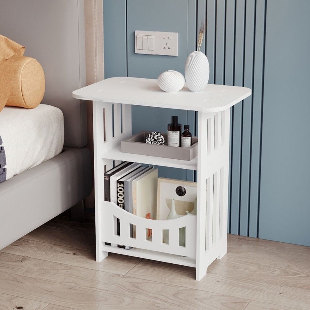 White Narrow Side Table with Three Shelves