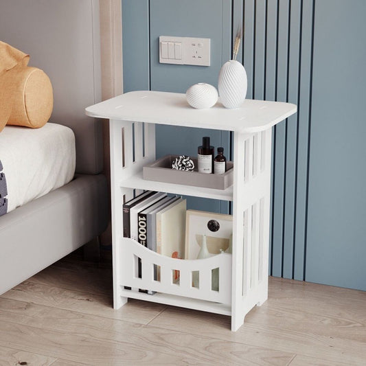 White Narrow Side Table with Three Shelves
