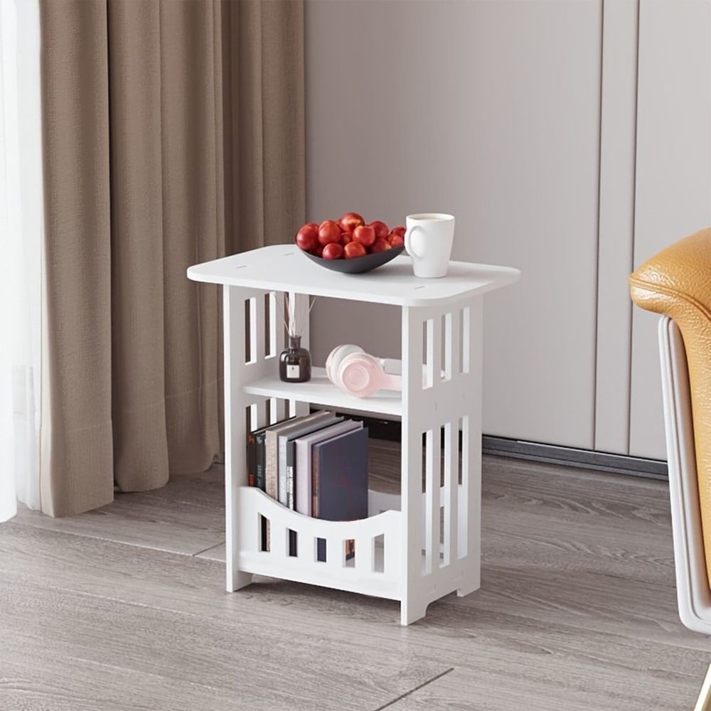 White Narrow Side Table with Three Shelves