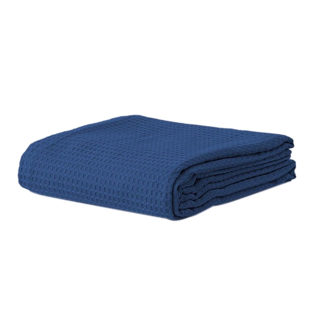 Cooling Cotton Waffle Weave Throw Blanket - Lightweight Breathable Blanket of Rayon Derived from Bamboo for Hot Sleepers, Luxury Throws for Bed, Couch and Sofa, Blue, 43x50 Inches