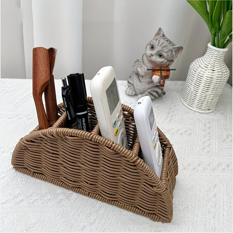 Grey Handwoven Remote Control Storage Box