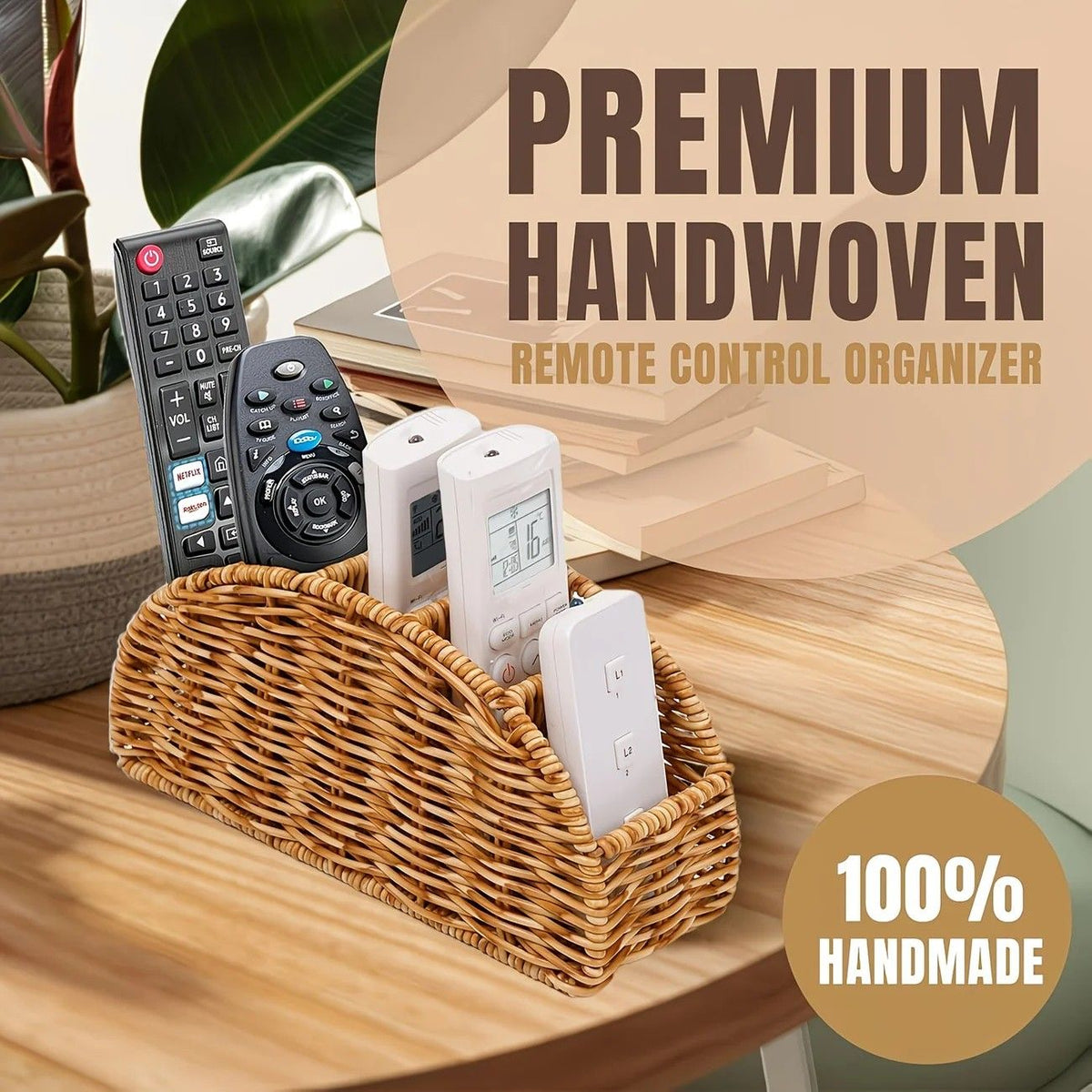 Grey Handwoven Remote Control Storage Box