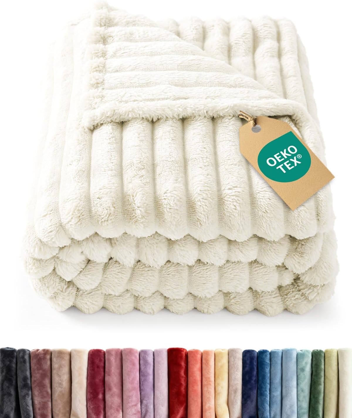 Super Soft Fleece Blanket Throw Size - Fleece Throw Blanket for Bed, Couch & Chair - Cozy, Warm & Breathable - All Season Fuzzy, Cute Decor, Microplush Bedding for Women, Men & Teens - 50x60, Ivory