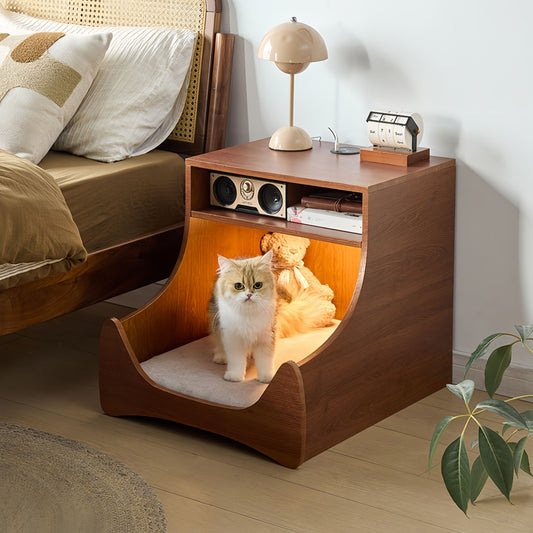 LED Bedside Table with Wireless Charging and Pet Nook