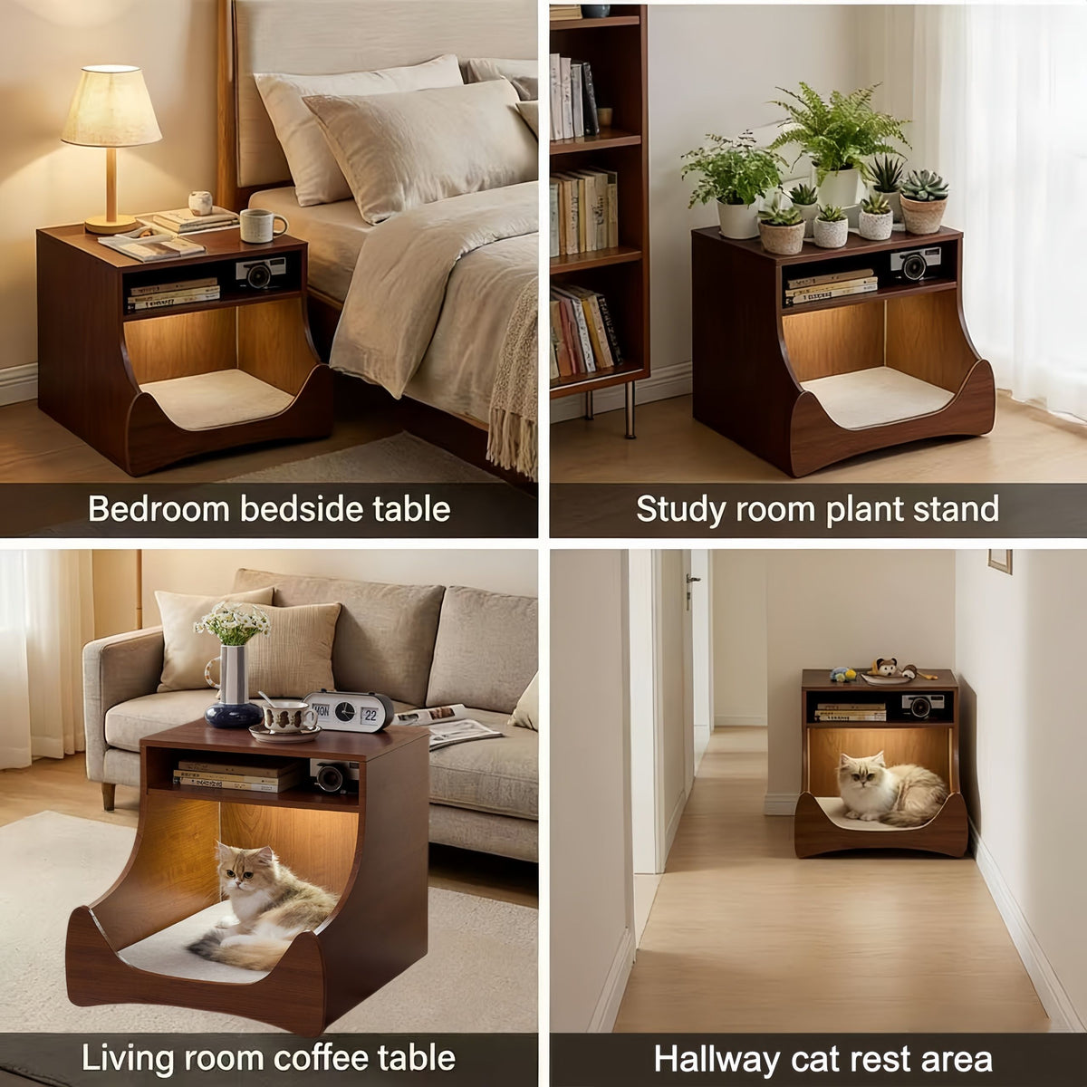 LED Bedside Table with Wireless Charging and Pet Nook