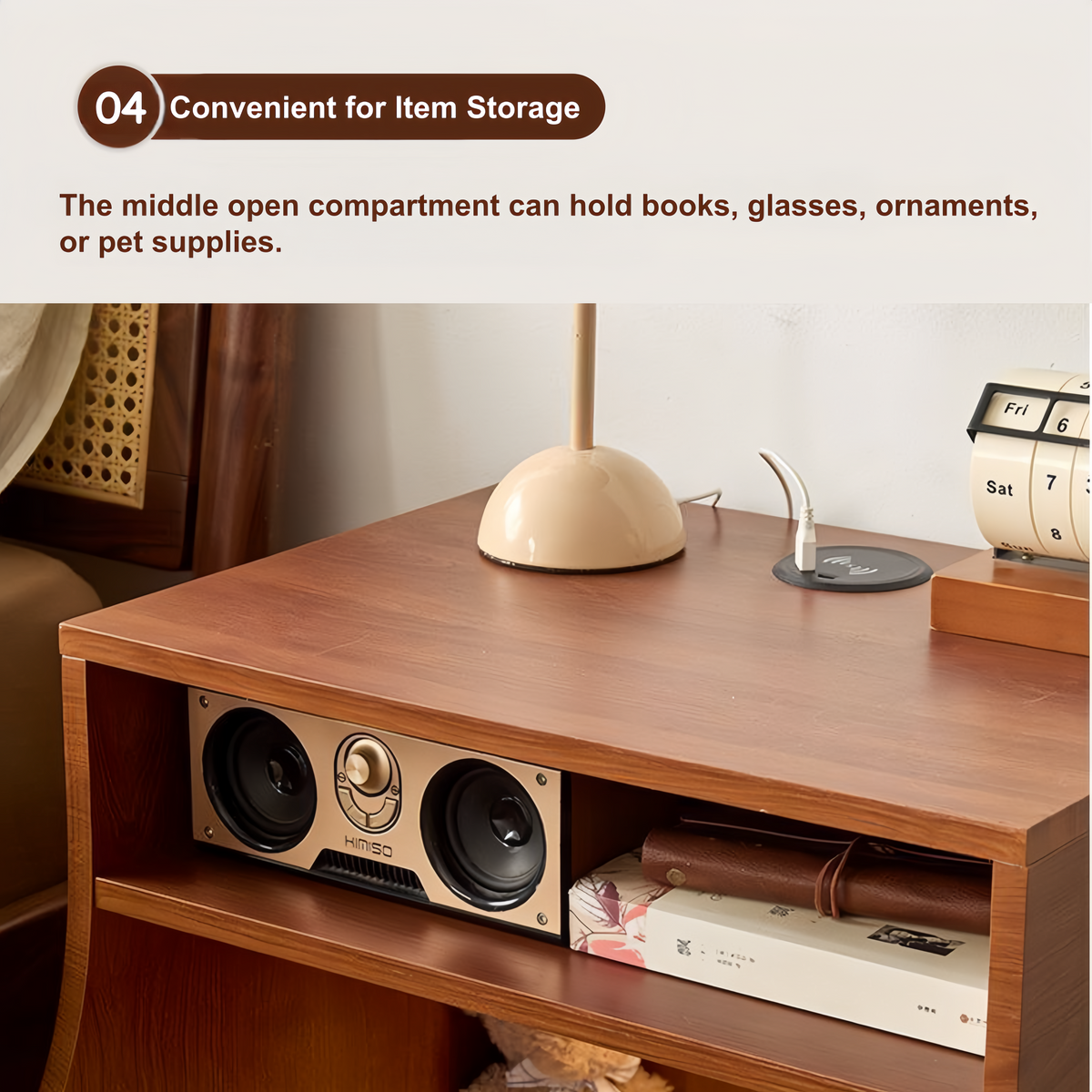 LED Bedside Table with Wireless Charging and Pet Nook