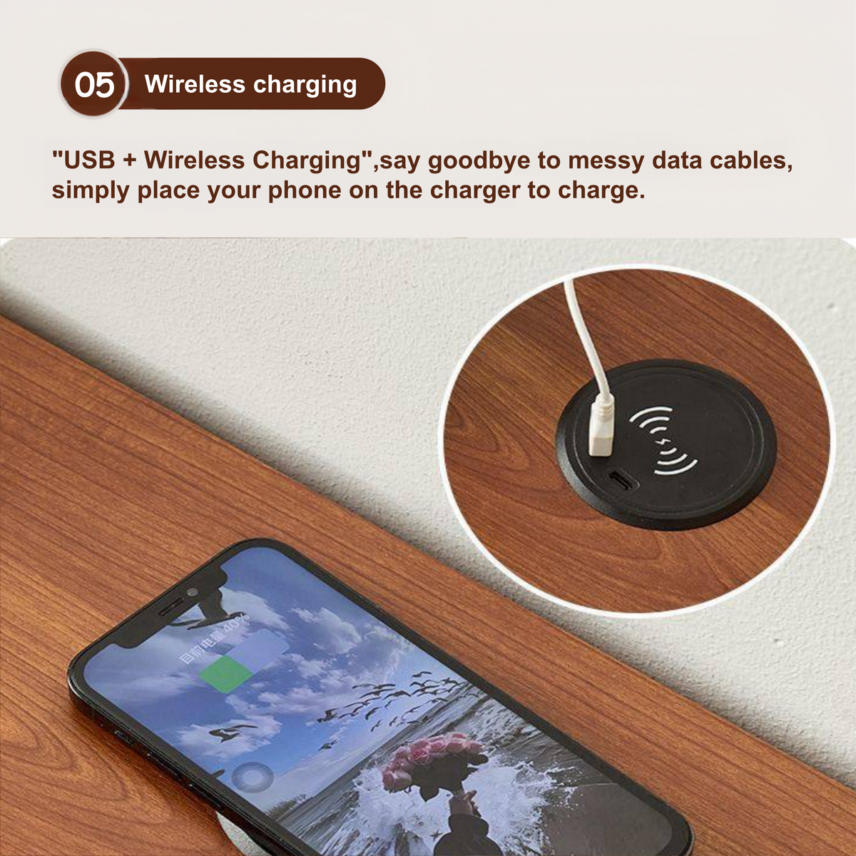 LED Bedside Table with Wireless Charging and Pet Nook