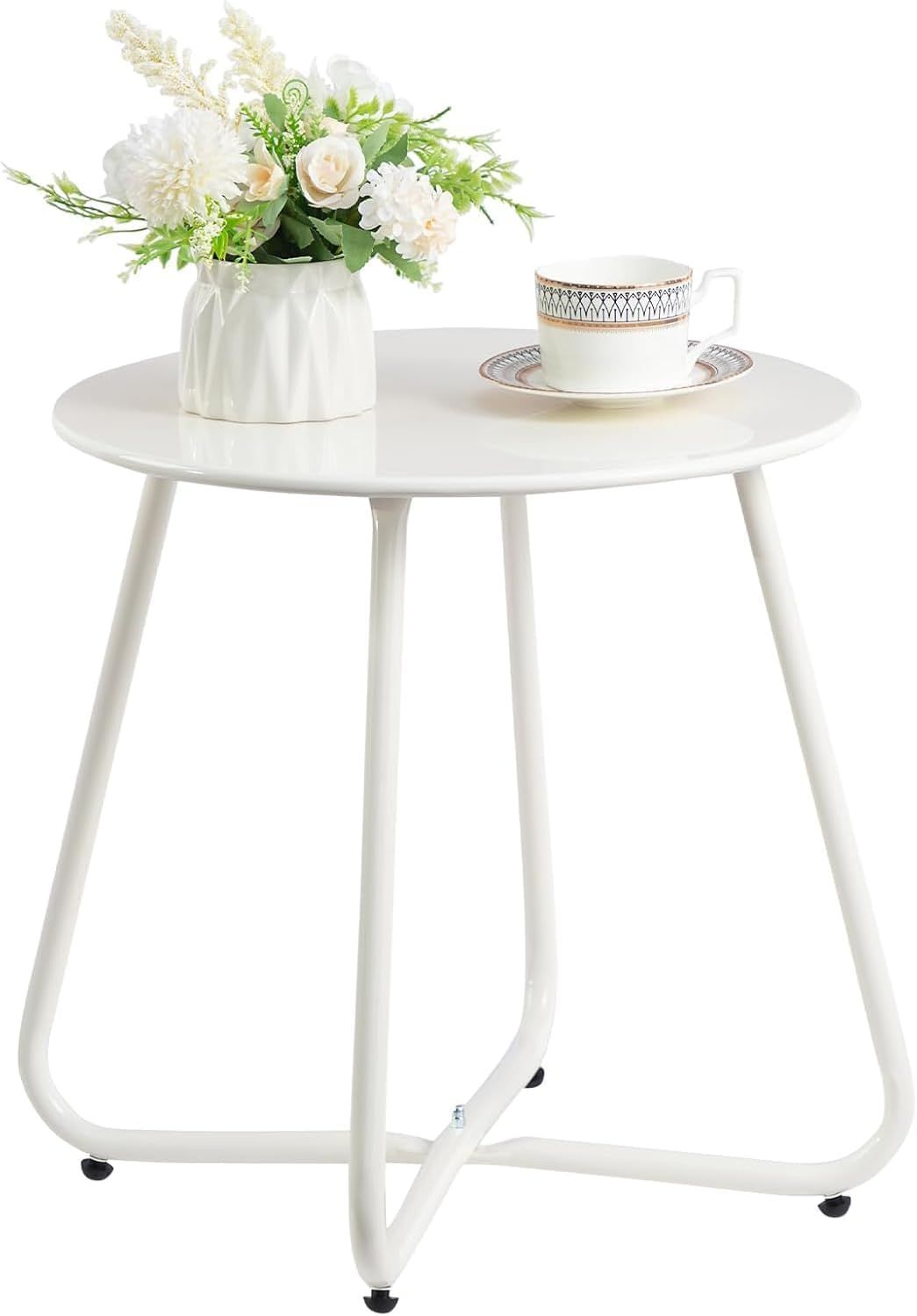 White Round Metal Outdoor Side Table