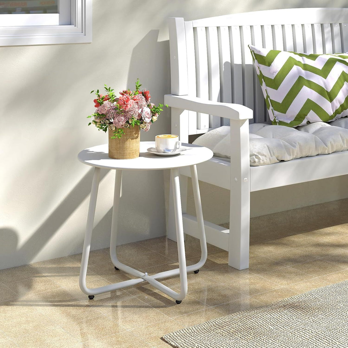 White Round Metal Outdoor Side Table