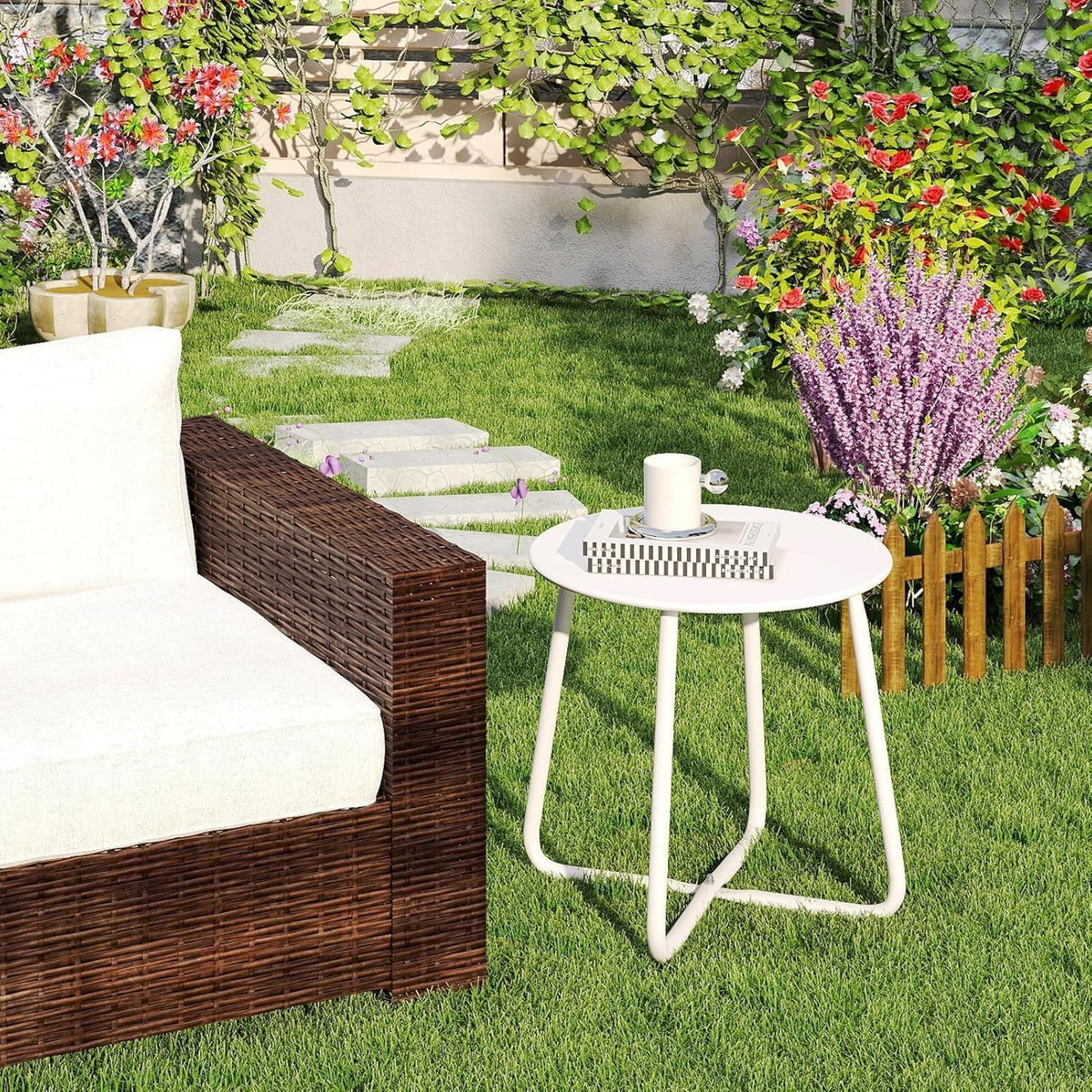 White Round Metal Outdoor Side Table