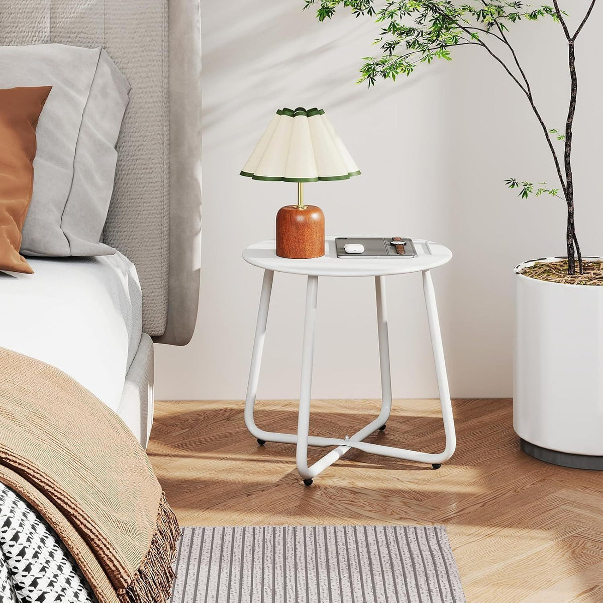 White Round Metal Outdoor Side Table