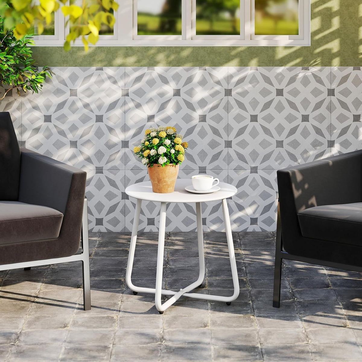 White Round Metal Outdoor Side Table