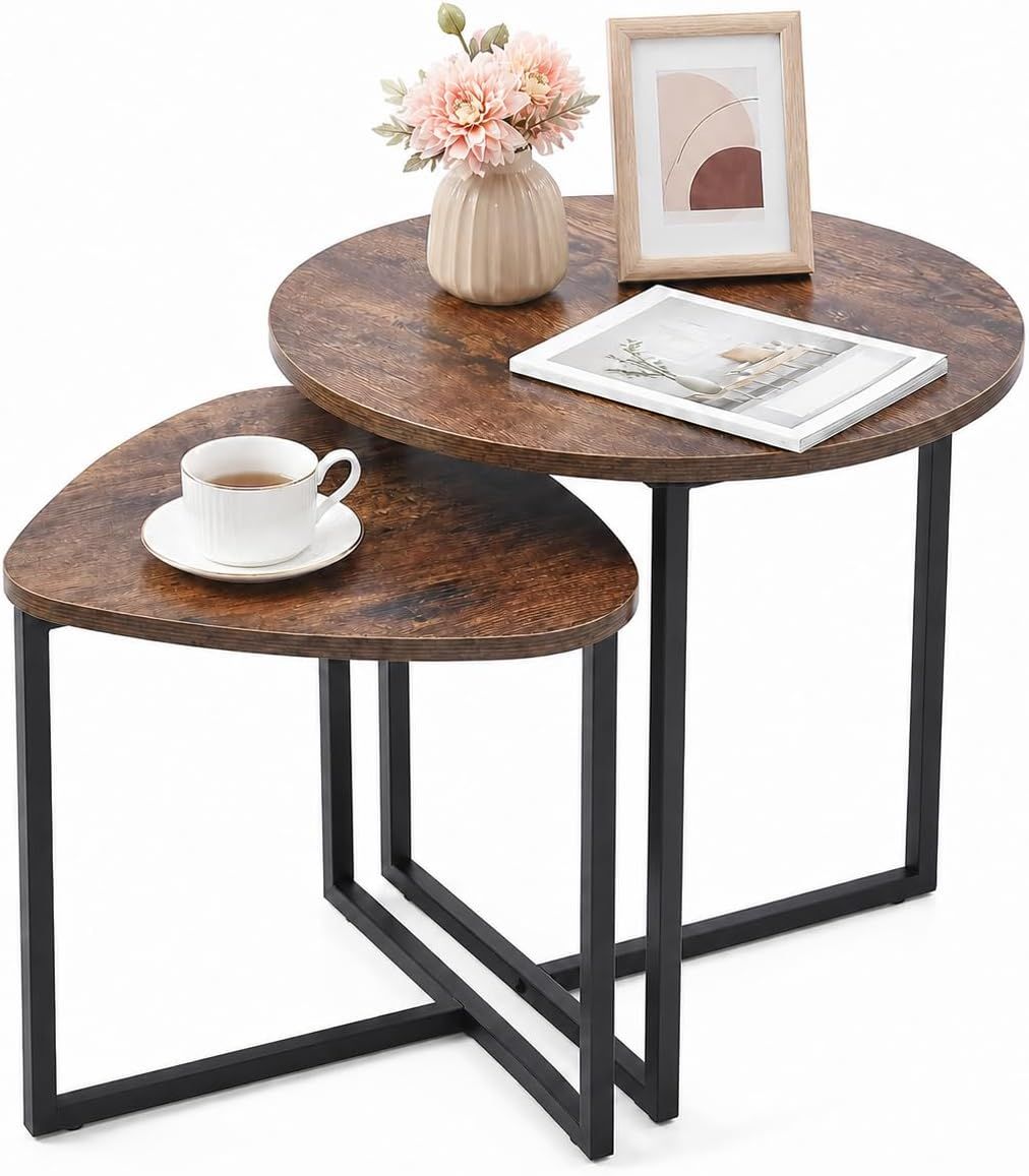 Rustic Brown Round Nesting Side Tables, Set of 2