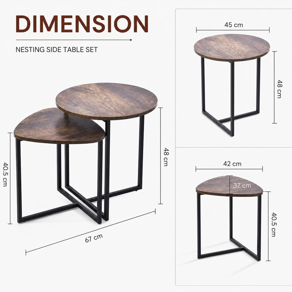 Rustic Brown Round Nesting Side Tables, Set of 2