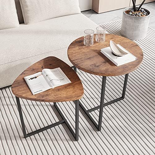 Rustic Brown Round Nesting Side Tables, Set of 2