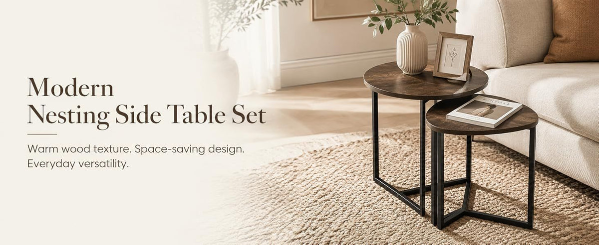Rustic Brown Round Nesting Side Tables, Set of 2