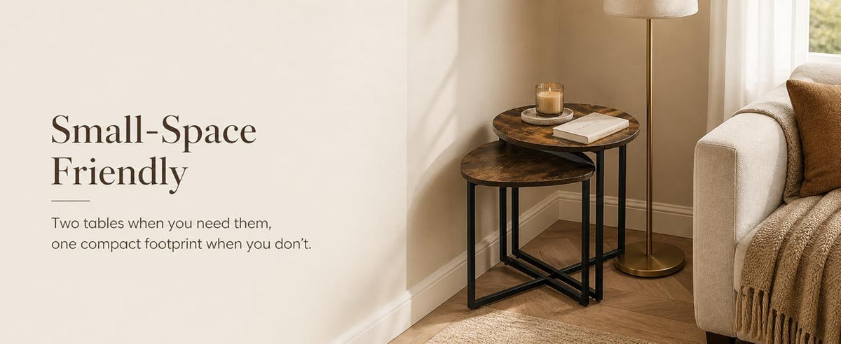 Rustic Brown Round Nesting Side Tables, Set of 2
