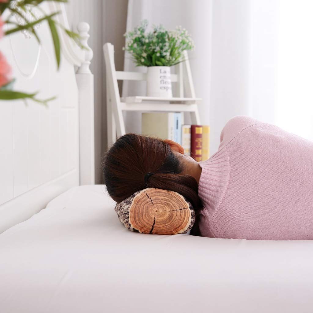 Cute round wood grain soft plush seat cushion, long cylindrical tree stump creative high cushion home decoration pillow