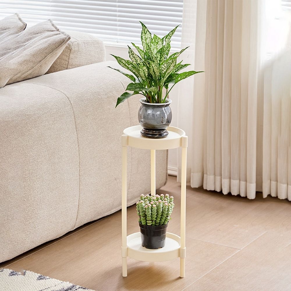 White Round Side Table with Two Shelves