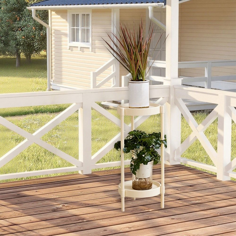 White Round Side Table with Two Shelves