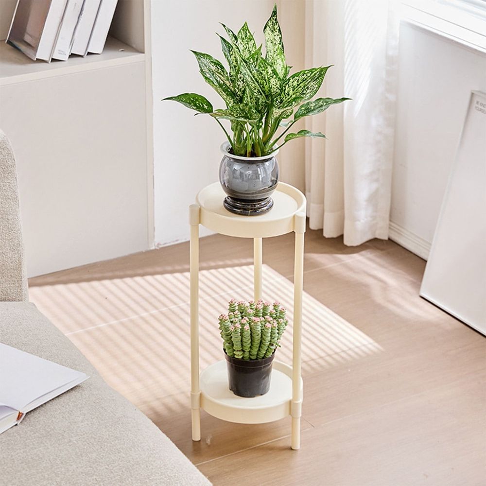 White Round Side Table with Two Shelves