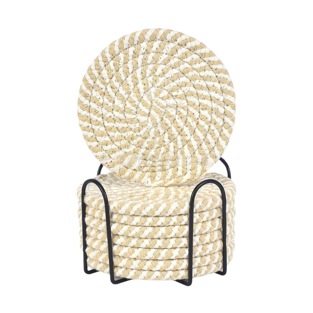 Cotton Woven Coasters with Holder, Set of 8
