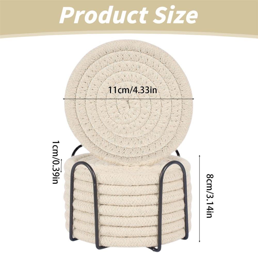 Cotton Woven Coasters with Holder, Set of 8