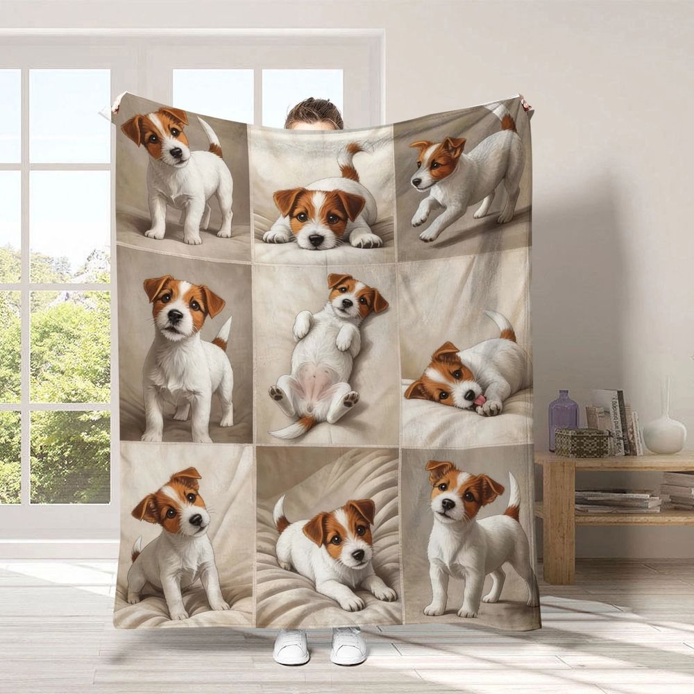 Dog Print Flannel Blanket, Soft Throw Blanket for Couch and Bed, Lightweight Cozy Pet Lover Blanket, Digital Heat Transfer Polyester Throw for Living Room and Relaxation