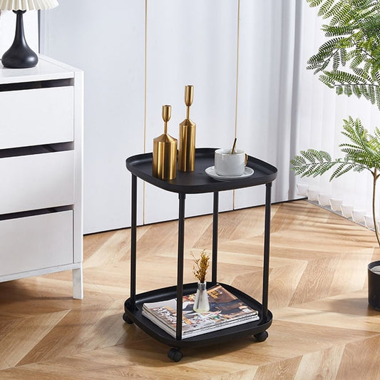 Rolling Side Table with Two Shelves