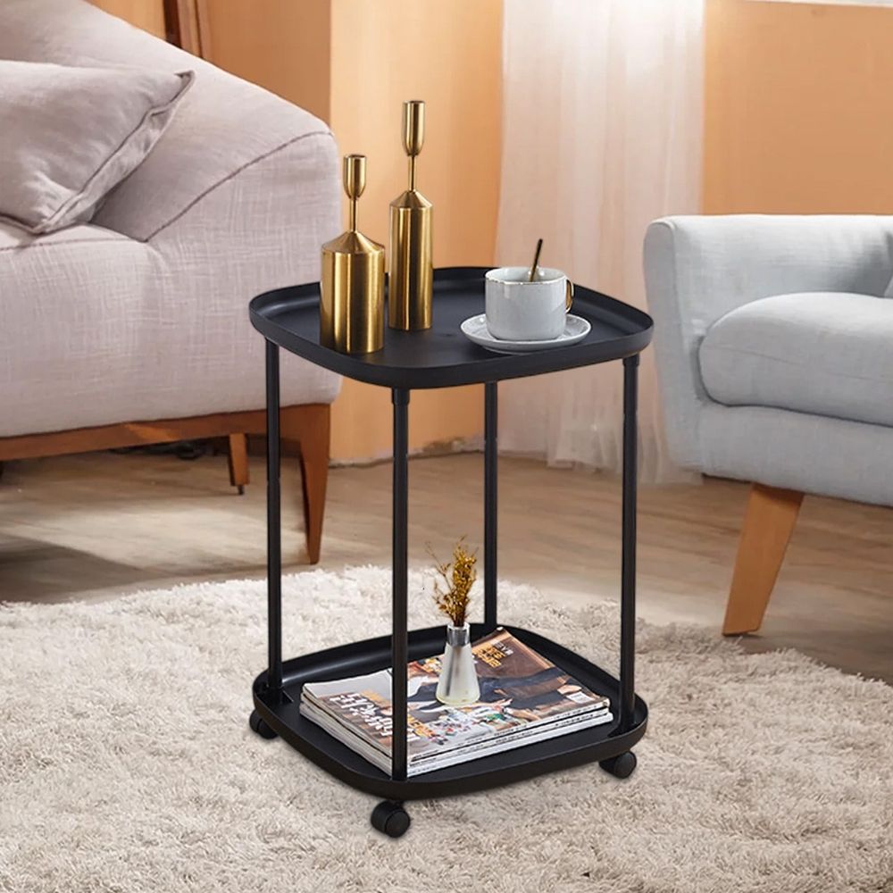 Rolling Side Table with Two Shelves