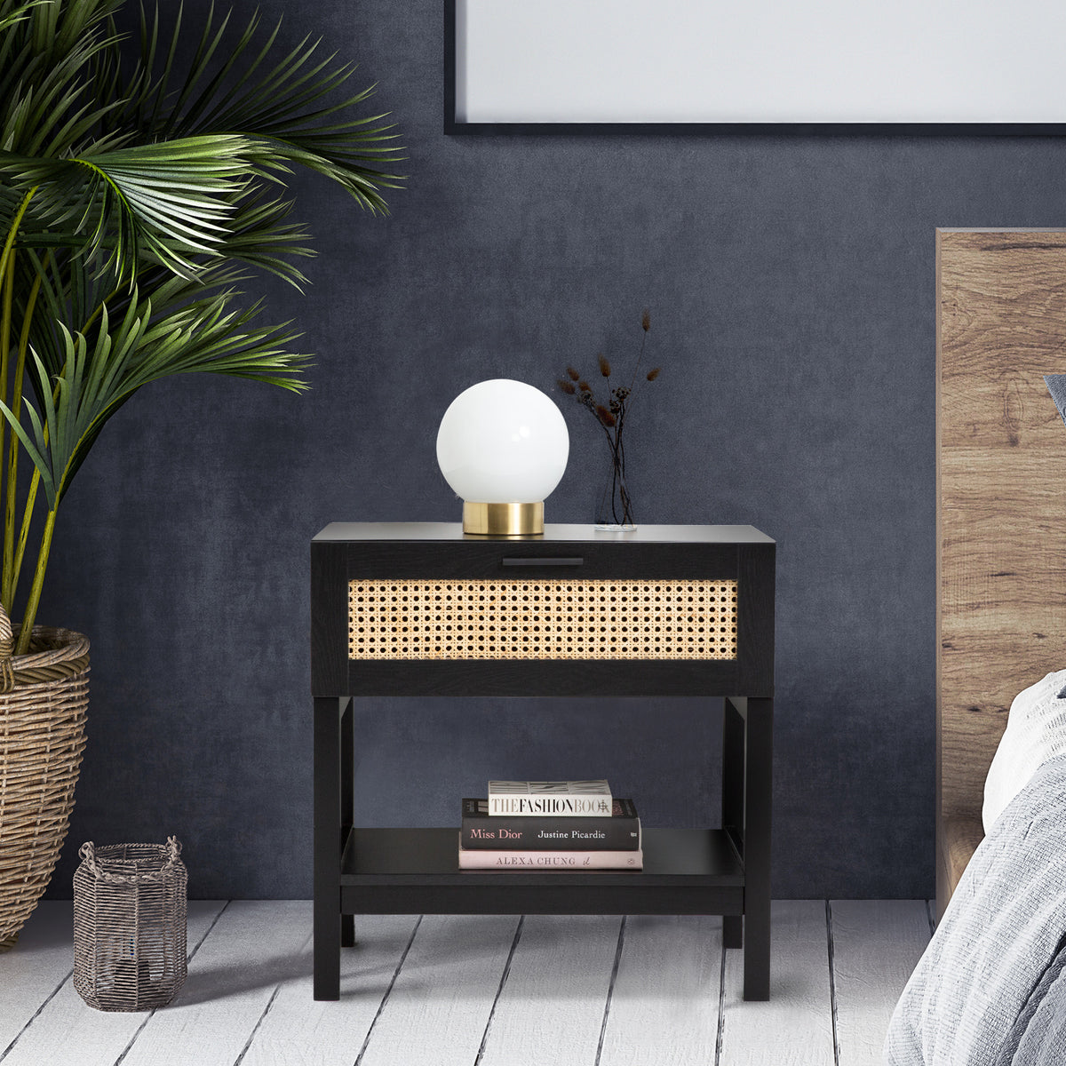 Casa Decor Tulum Black Rattan Bedside Table