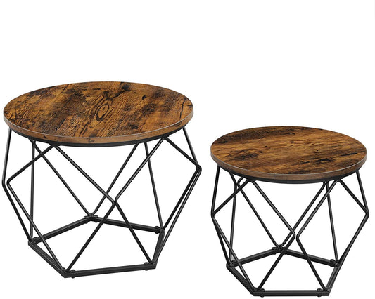 Rustic Brown and Black Side Tables, Set of 2