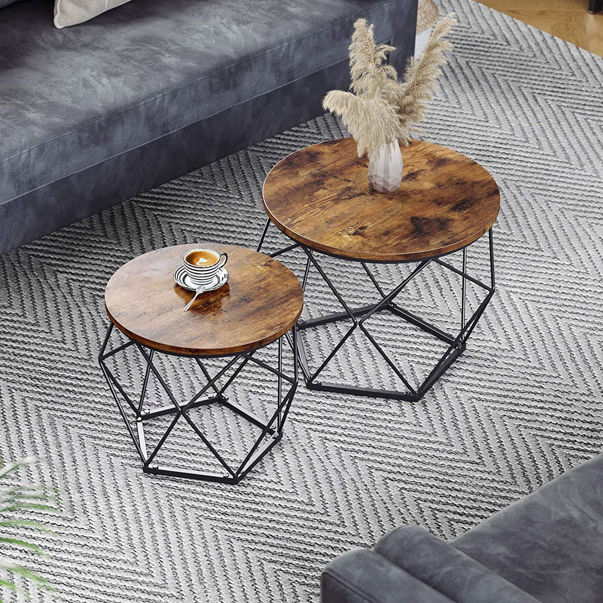 Rustic Brown and Black Side Tables, Set of 2