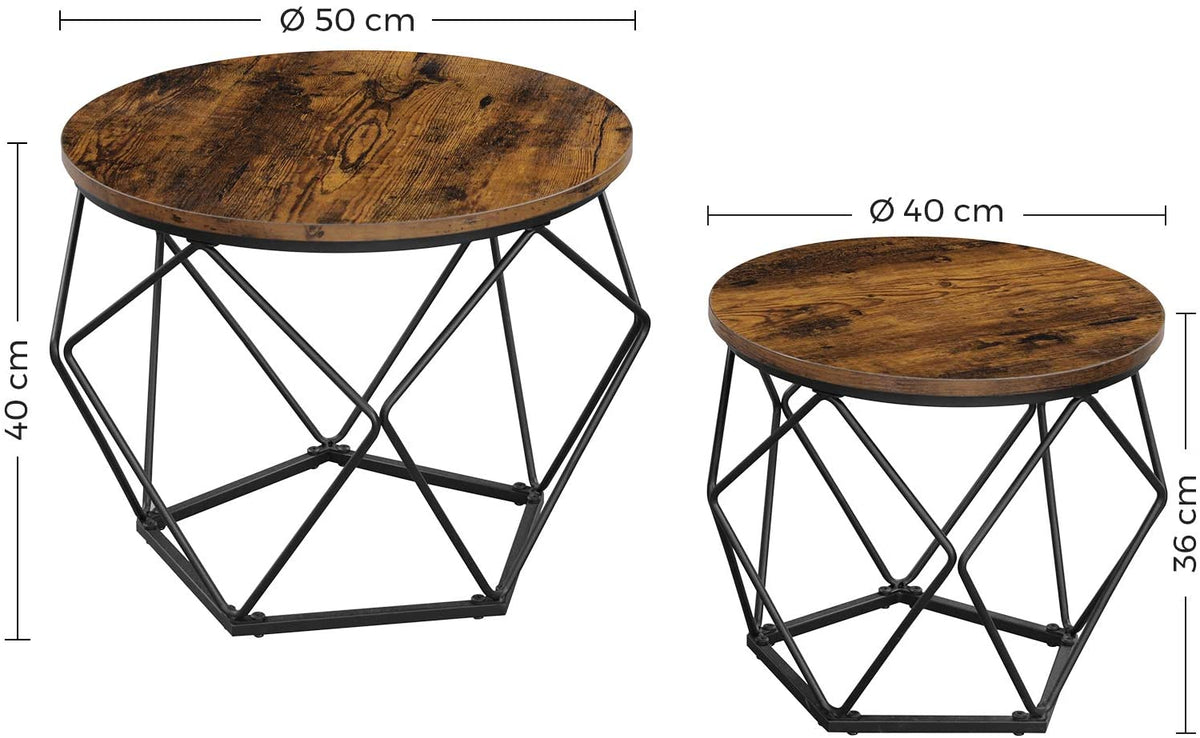 Rustic Brown and Black Side Tables, Set of 2