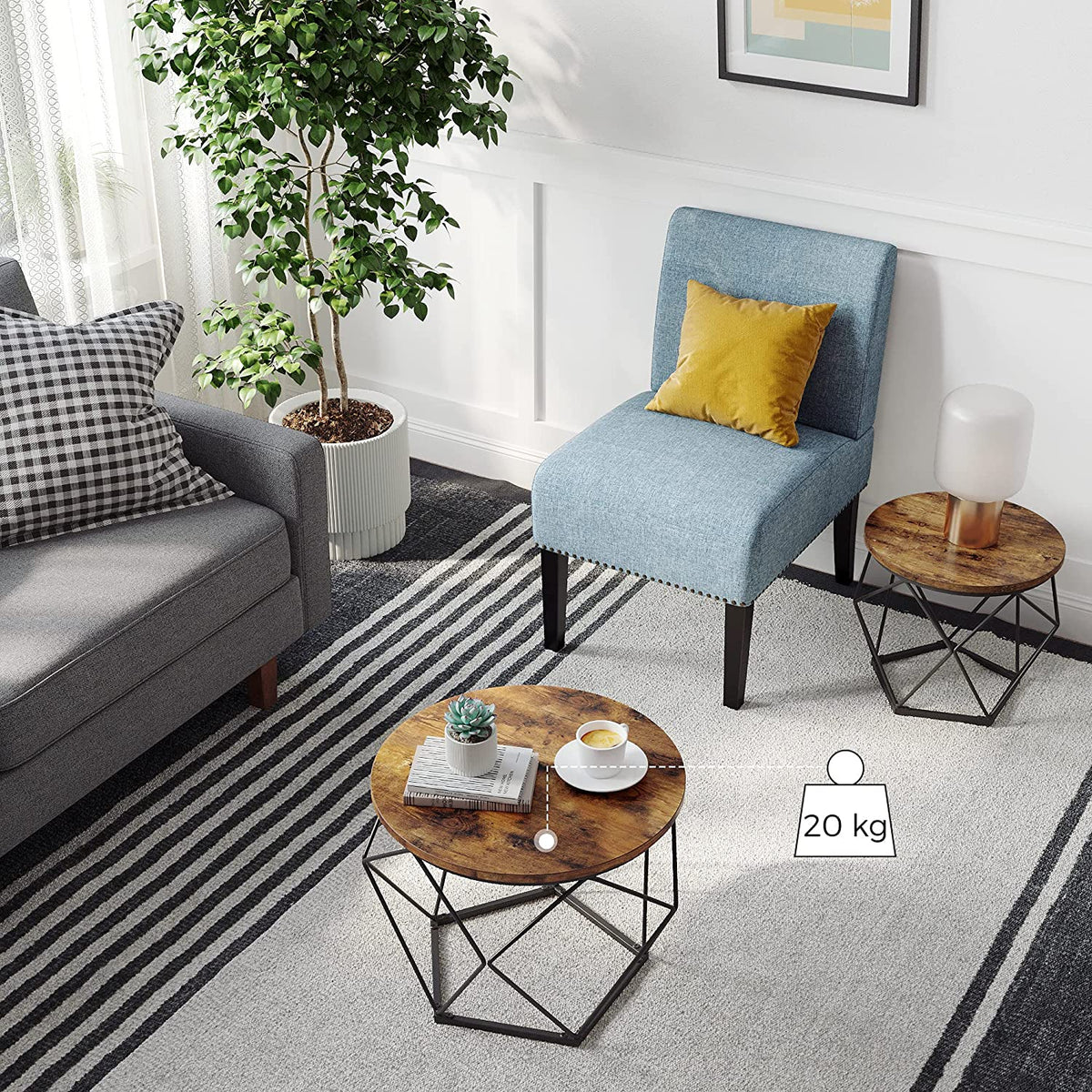 Rustic Brown and Black Side Tables, Set of 2