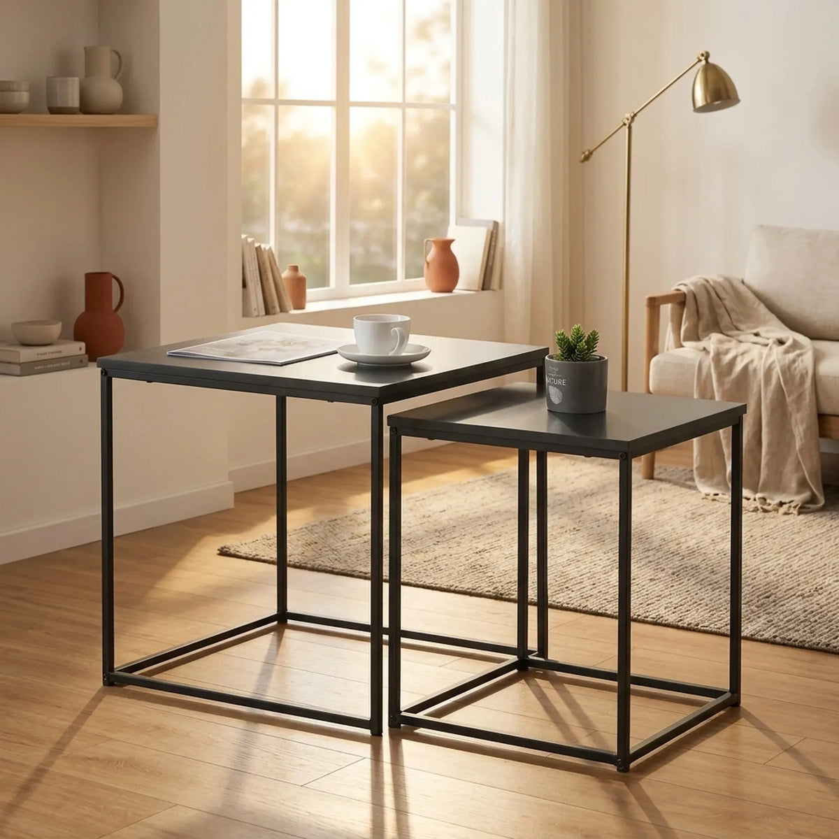 Carla Home Black Frame Nesting Side Tables, Set of 2