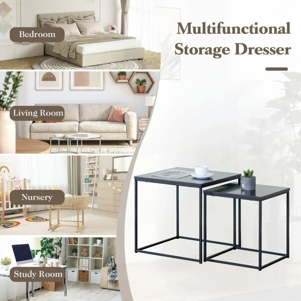 Carla Home Black Frame Nesting Side Tables, Set of 2