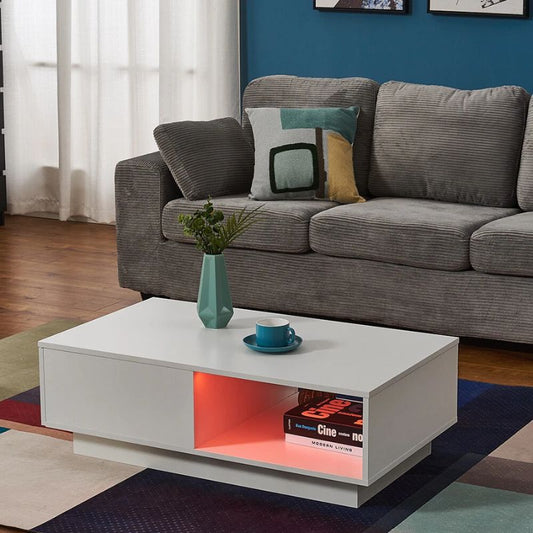 White High Gloss LED Coffee Table with Drawer