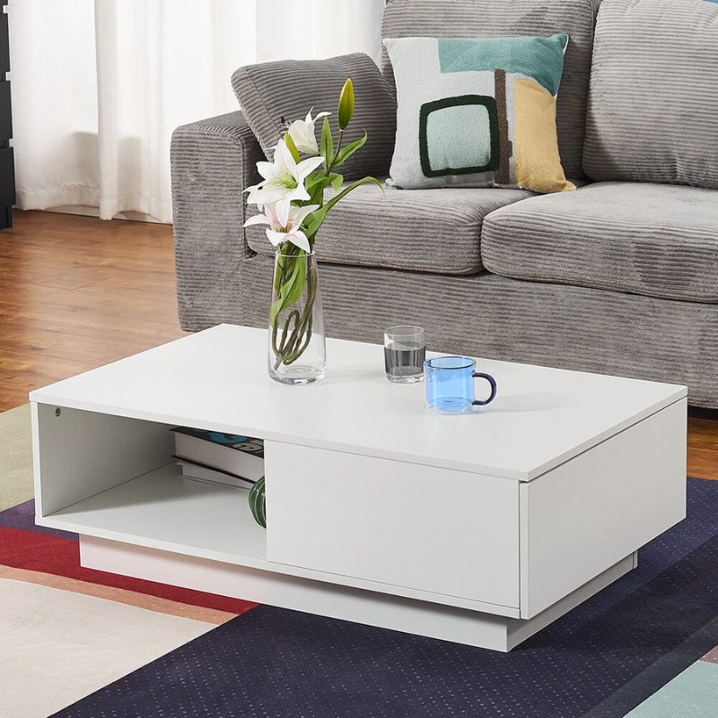 White High Gloss LED Coffee Table with Drawer