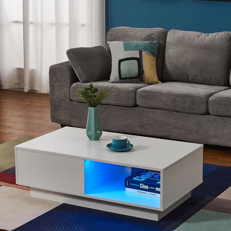 White High Gloss LED Coffee Table with Drawer