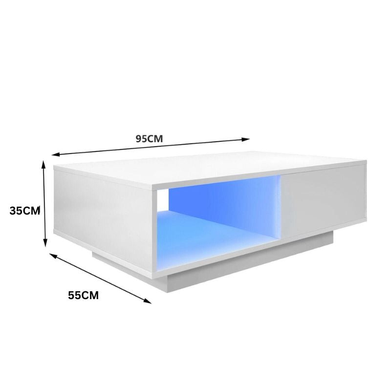 White High Gloss LED Coffee Table with Drawer