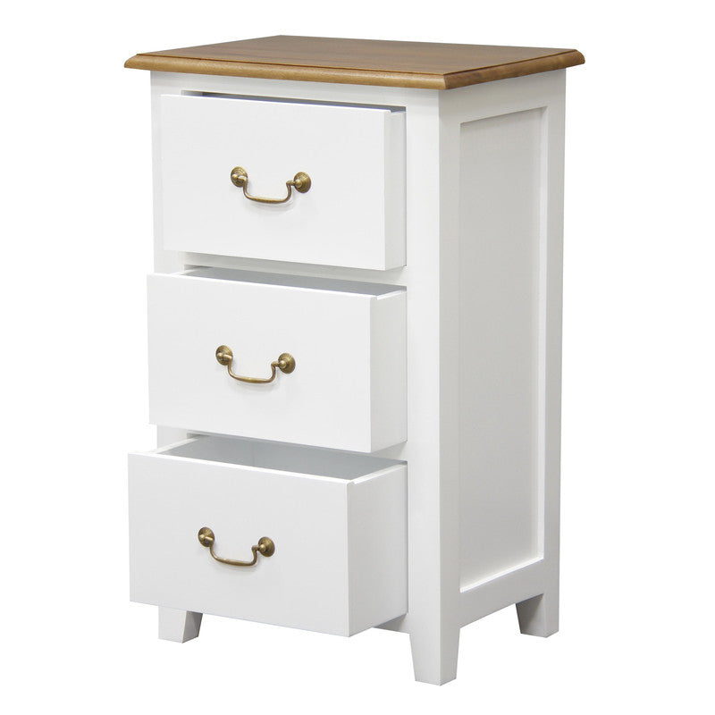 Tasmania White and Caramel Three Drawer Side Table