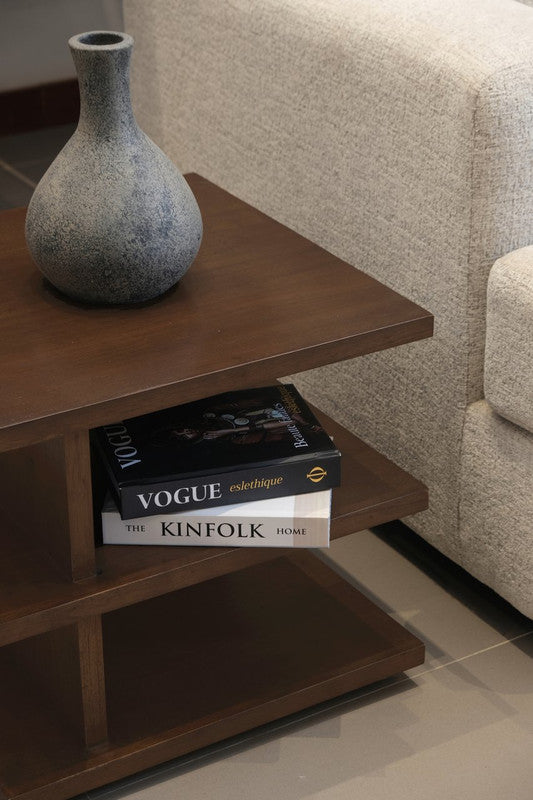 Hudson Walnut Finish Square Side Table