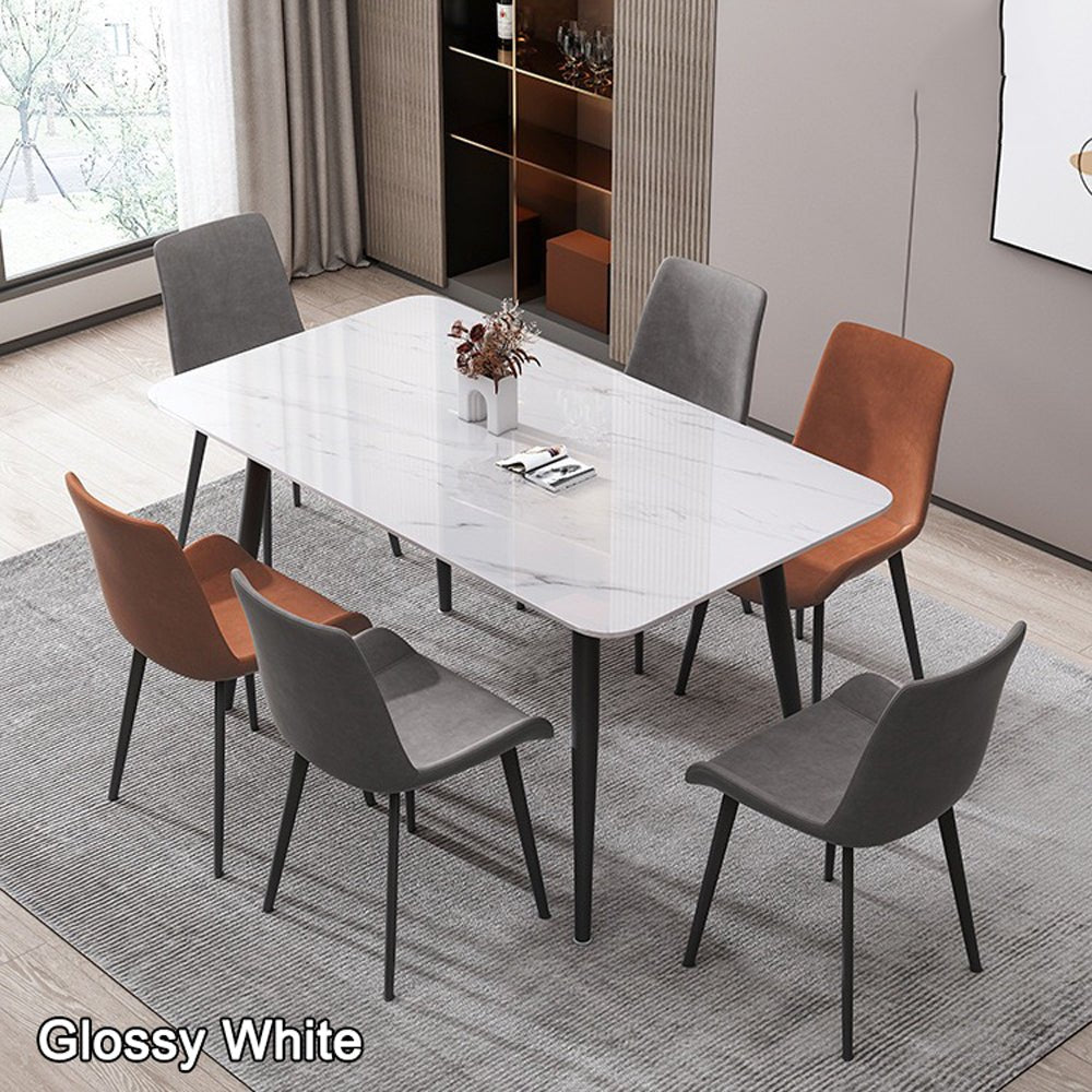 Glossy White Dining Table with Metal Legs, 120 x 60 cm